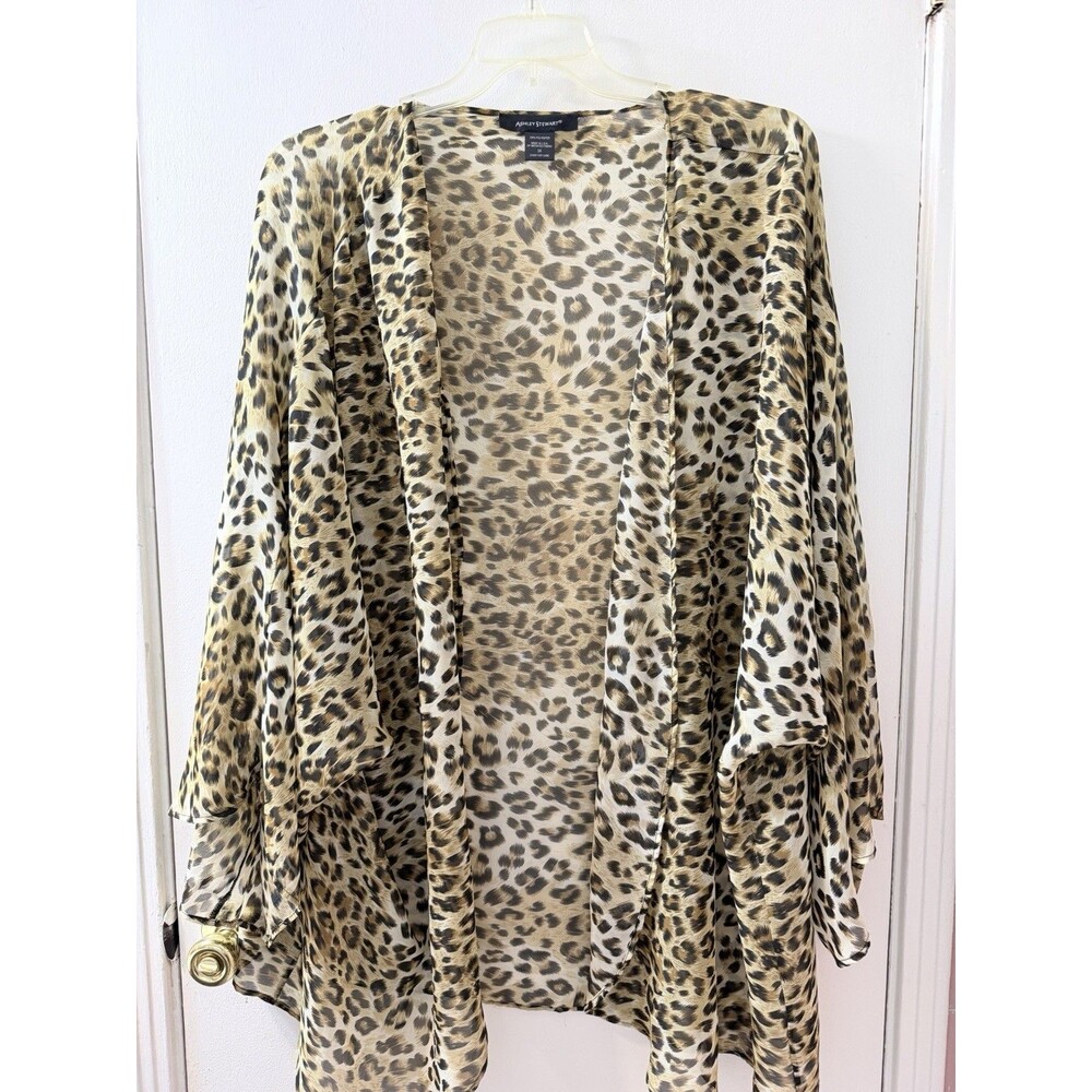 Ashley Stewart Leopard Print Sheer Chiffon Kimono Lightweight 3X Plus 3/4 Slv